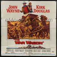 1g176 WAR WAGON 6sh 1967 cowboys John Wayne & Kirk Douglas, western armored stagecoach artwork!