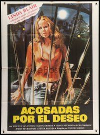 1g398 HELL NIGHT Argentinean 42x57 1981 different art of Linda Blair trying to escape haunted house!