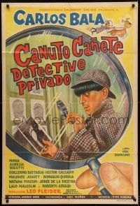 1g439 CANUTO CANETE DETECTIVE PRIVADO Argentinean 1965 art of detective in huge magnifying glass!