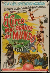 1g445 CIRCUS STARS Argentinean 1959 Russian traveling circus artwork with bear, tiger & acrobats!