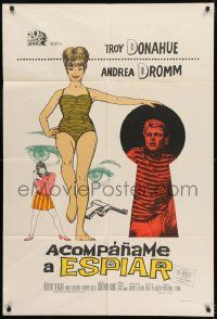 1g447 COME SPY WITH ME Argentinean 1967 art of spy Troy Donahue in keyhole & sexy Andrea Dromm!