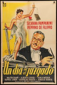 1g455 DAY IN COURT Argentinean 1954 Un giomo in pretura, art of judge with sexy Lady Justice!