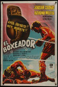 1g465 EL BOXEADOR Argentinean 1958 cool artwork of boxers fighting in the ring + huge boxing glove!
