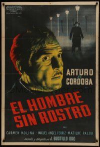 1g467 EL HOMBRE SIN ROSTRO Argentinean 1950 moody close up art of Arturo de Cordova + masked man!