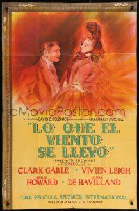 1g487 GONE WITH THE WIND Argentinean R1950s framed art of Gable & Leigh like the original!