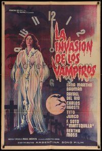 1g507 LA INVASION DE LOS VAMPIROS Argentinean 1963 cool art of sexy vampire in see-through robe!