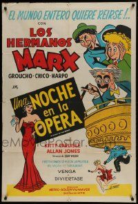1g539 NIGHT AT THE OPERA Argentinean R1950s Groucho Marx, Chico Marx, Harpo Marx, great art!