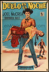 1g540 OKLAHOMAN Argentinean 1957 art of cowboy Joel McCrea holding Native American Gloria Talbot!