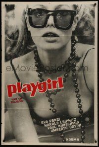 1g554 PLAYGIRL Argentinean 1966 close up with sexy Eva Renzi in wild sunglasses showing cleavage!