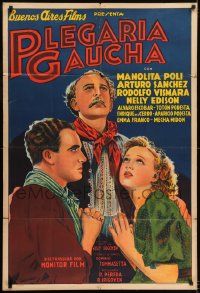 1g555 PLEGARIA GAUCHA Argentinean 1938 art of young man trying to steal wife from older gaucho!
