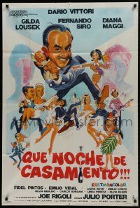 1g563 QUE NOCHE DE CASAMIENTO Argentinean 1969 Barrosa cartoon montage art of Vittori & cast!