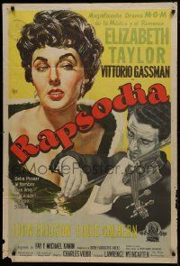 1g569 RHAPSODY Argentinean 1955 different art of Elizabeth Taylor & violinist Vittorio Gassman!