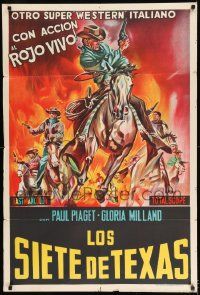 1g580 SEVEN GUNS FROM TEXAS Argentinean 1964 great spaghetti western art of cowboys on horses!