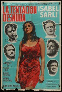1g626 WOMAN & TEMPTATION Argentinean 1965 full-length sexy Isabel Sarli surrounded by five men!