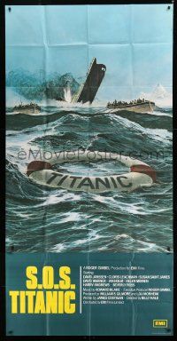1g039 S.O.S. TITANIC English 3sh 1980 best art of lifeboats fleeing legendary sinking ship, rare!