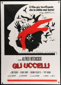 1g201 BIRDS Italian 1p R1970s cool different art with director Alfred Hitchcock & attacking birds!