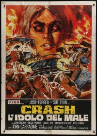 1g228 CRASH Italian 1p 1977 Charles Band, an occult object, a mass of twisted metal, cool art!