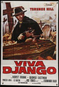 1g242 DJANGO PREPARE A COFFIN Italian 1p R1980s cool art of Terence Hill as Django w/gun by grave!