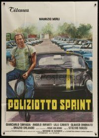 1g270 HIGHWAY RACER Italian 1p 1977 Ciriello art of Maurizio Merli sitting in police parking lot!