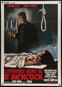 1g273 HORRIBLE DR. HICHCOCK Italian 1p R1970s Symeoni art of mad doctor & female victim by noose!