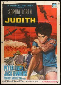 1g285 JUDITH Italian 1p 1966 different artwork of sexy Sophia Loren by fiery battlefield!