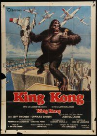 1g288 KING KONG Italian 1p 1976 John Berkey art of BIG ape on the Twin Towers in New York City!