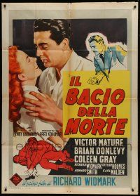 1g289 KISS OF DEATH Italian 1p R1959 different art of Victor Mature & Coleen Gray, noir classic!