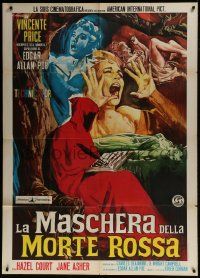 1g309 MASQUE OF THE RED DEATH Italian 1p 1964 different Ciriello art montage of scared women!