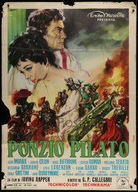 1g327 PONTIUS PILATE Italian 1p 1962 Casaro art of Jean Marais & Jeanne Crain over raging battle!!