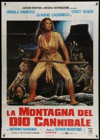 1g350 SLAVE OF THE CANNIBAL GOD Italian 1p 1978 art of sexy Ursula Andress with fighting stick!