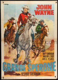 1g390 WYOMING OUTLAW Italian 1p R1960s Ciriello art of John Wayne on horse, The 3 Mesquiteers!