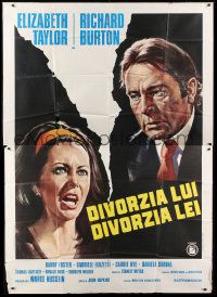 1g062 DIVORCE HIS DIVORCE HERS Italian 2p 1973 different art of Elizabeth Taylor & Richard Burton!