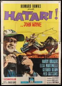1g072 HATARI Italian 2p 1962 Howard Hawks, cool artwork of John Wayne in Africa by Enzo Nistri!