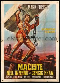 1g074 HERCULES AGAINST THE BARBARIAN Italian 2p R1960s cool different art of strongman Mark Forest!