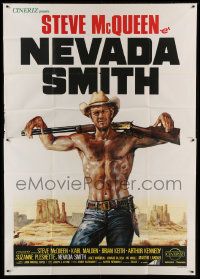 1g087 NEVADA SMITH Italian 2p R1970s art of barechested Steve McQueen with rifle on his shoulders!