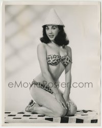1h191 CATHERINE LANCASTER 8x10.25 news photo 1950s sexy South African actress in 2-piece swimsuit!