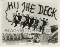 1h424 HIT THE DECK 8x10.25 still 1955 cool image of top cast on ship's cannon with the movie title!
