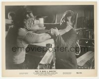 1h435 HOW TO MAKE A MONSTER 8x10.25 still 1958 c/u of Teenage Frankenstein choking guy by car!