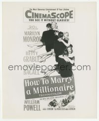 1h436 HOW TO MARRY A MILLIONAIRE 8.25x10 still 1953 art of Monroe, Grable & Bacall on the 3-sheet!