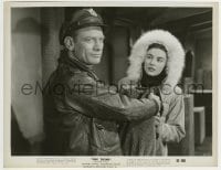 1h914 THING 8x10.25 still 1951 Kenneth Tobey hands blanket to sexy Margaret Sheridan in fur coat!