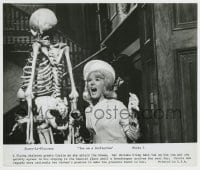 1h949 TWO ON A GUILLOTINE 7.75x9.25 still 1965 skeleton scares Connie Stevens, story-in-pictures!