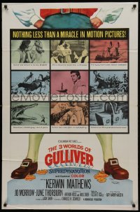 1j034 3 WORLDS OF GULLIVER 1sh 1960 Ray Harryhausen fantasy classic, art of giant Kerwin Mathews!