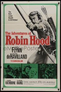 1j045 ADVENTURES OF ROBIN HOOD 1sh R1964 great images of Flynn as Robin Hood, Olivia De Havilland!