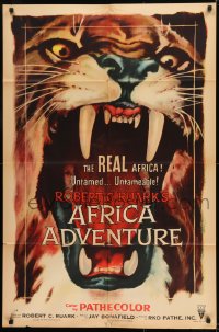 1j047 AFRICA ADVENTURE style A 1sh 1954 this is the REAL Africa, huge close up art of big cat!