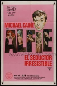 1j053 ALFIE int'l Spanish language 1sh 1966 British cad Michael Caine loves women, far sexier art!