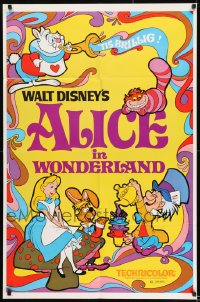 1j055 ALICE IN WONDERLAND 1sh R1974 Walt Disney, Lewis Carroll classic, cool psychedelic art!