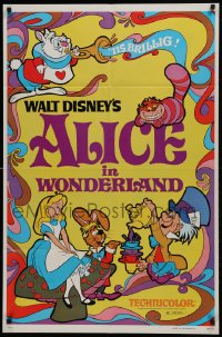 1j056 ALICE IN WONDERLAND 1sh R1981 Walt Disney Lewis Carroll classic, cool psychedelic art