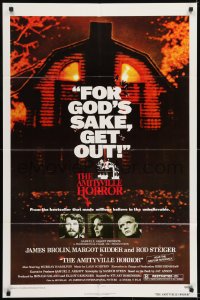 1j063 AMITYVILLE HORROR 1sh 1979 great image of haunted house, for God's sake get out!
