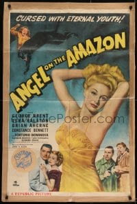 1j068 ANGEL ON THE AMAZON 1sh 1948 art of George Brent, Vera Ralston, panther attack!
