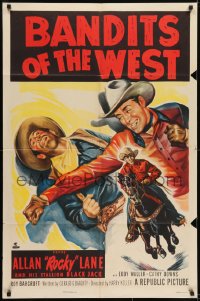 1j090 BANDITS OF THE WEST 1sh 1953 Allan Rocky Lane & his stallion Black Jack, cool western art!